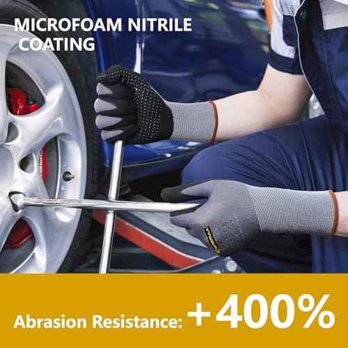 Tarantula Safety Work Gloves MicroFoam Nitrile Coated 12 Pairs,Endurance Seamless Knit Nylon,Dots on Palm,Dot Grip Gloves,Small