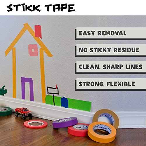 STIKK Painters Tape - 3pk White Painter Tape - 1/4 inch x 60 Yards - Paint Tape for Painting, Edges, Trim, Ceilings - Masking Tape for DIY Paint Projects - Residue-Free Painting Tape