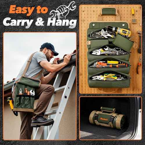 Gifts for Men, Stocking Stuffers for Adults Men Roll Up Tool Bag, Mens Gifts for Christmas Birthday Gifts for Dad Husband Him, Heavy Duty Portable Tool Organization for Mechanic Welding Electrician