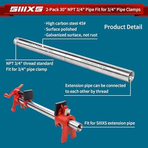 2-Pack 3/4"X30" Heavy Duty Metal Pipe with stardard NPT 3/4" thread Fit for Pipe Clamps