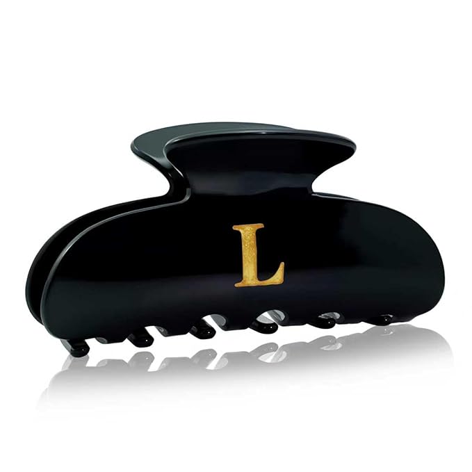 Acrylic Letter Hair Clips for Women - Black Monogram Hair Claw Alphabet Large Hair Clip, Fashion Glitter Claw Clips Elegant And Durable Hair Accessory, Letter L