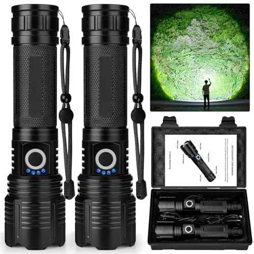 2 Pack Flashlight Rechargeable 99,000 High Lumen, Super Bright Rechargeable Flashlights for Home, 15H Long Life LED Flash Light with 5 Light Modes, IPX7 Waterproof for Outdoor, Camping