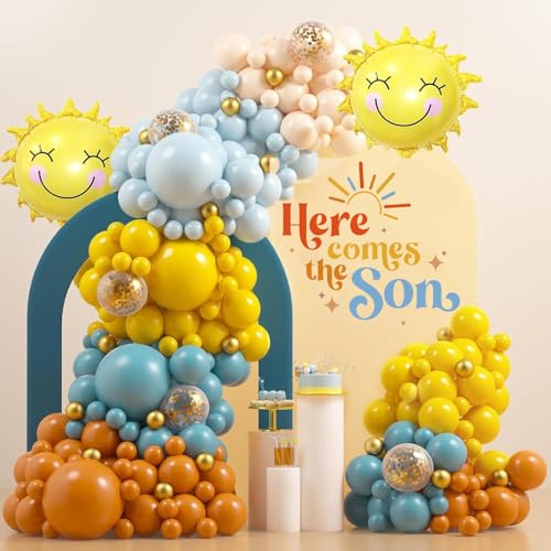 Here Comes The Son Sign Decal for Balloon Arch Backdrop, Large Adhesive Sign Decal Letters Wall Sticker for Boho Sun Themed Party Photo Props Background