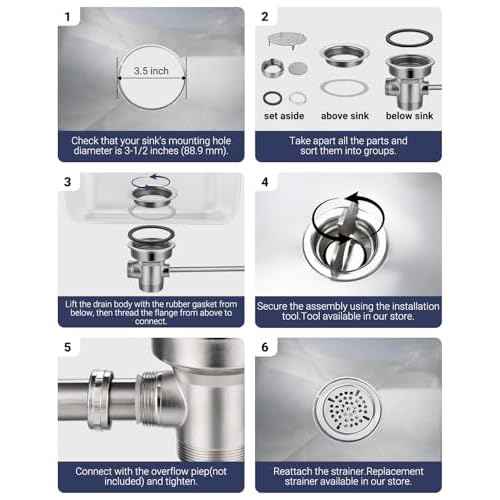3-1/2" Commercial Sink Drain with Twist Lever Handle, Waste Drain Valve with Overflow Inlet for Restaurant 2/3 Compartment Sink, Easy Controll, Block-Free and Leakproof