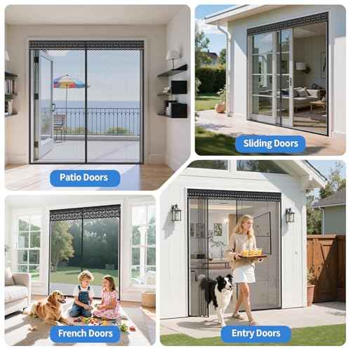 Retractable Magnetic Screen Door with Sliding Track for 72x80 Inch Doors, Pet-Friendly Fiberglass Mesh Screen to Keep Bugs Out, Fully Retractable for Balcony, Patio, French, and Sliding Doors