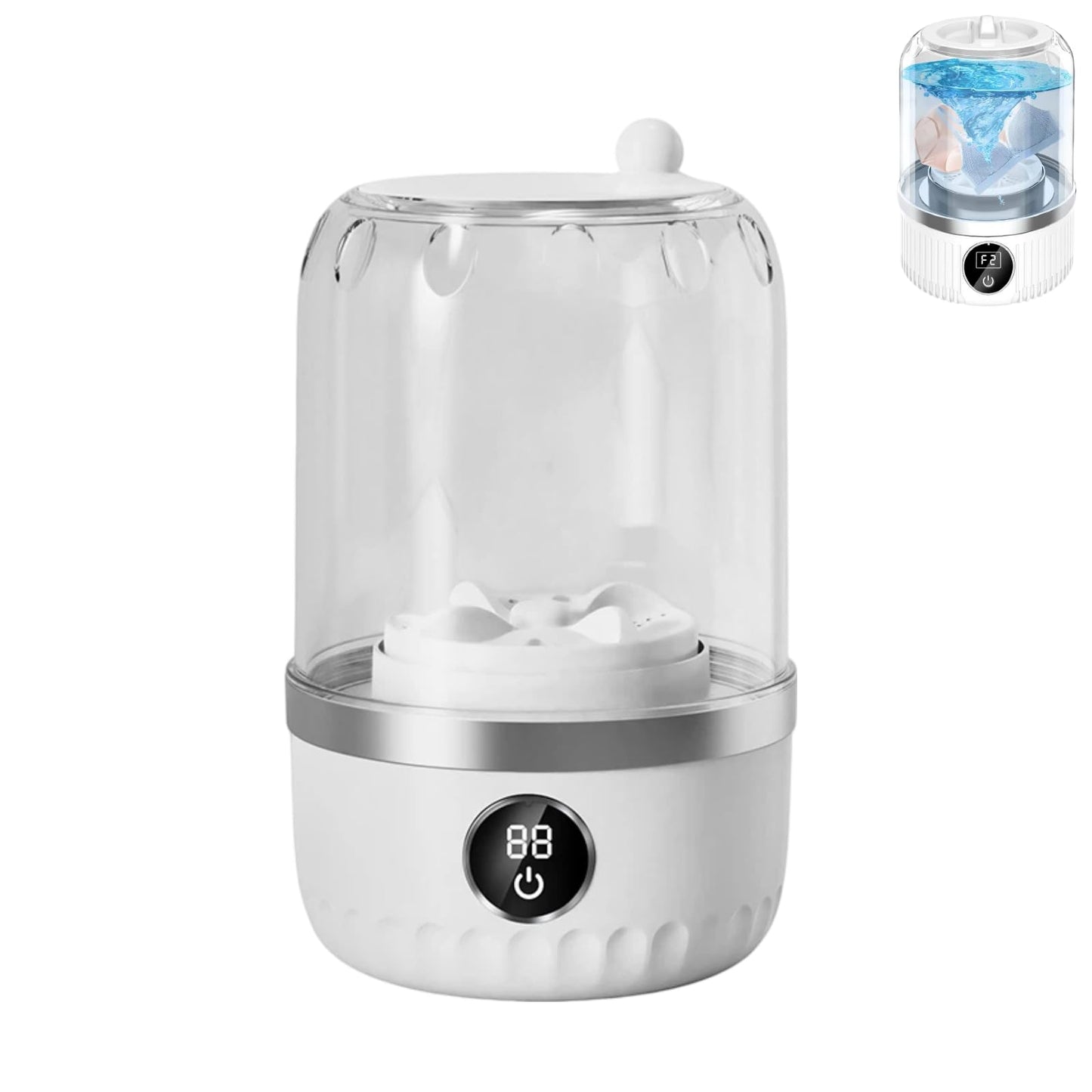 Ftruixang Portable Mini Washing Machine, White, 2L Capacity, Digital Touch Control, Compact Design for Underwear and Delicates, USB Rechargeable