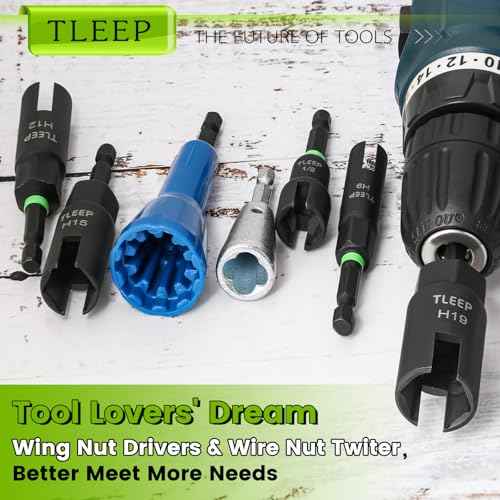Wing Nut Driver 1/2" 9mm 12mm 15mm 19mm and Wire Nut Twister, 1/4" Hex Nut Driver Set for Impact Drill, Hurricane Shutter Hardware for Panel Nuts Screws Bolt Eye C Hook Q-Hanger Wire Twisting