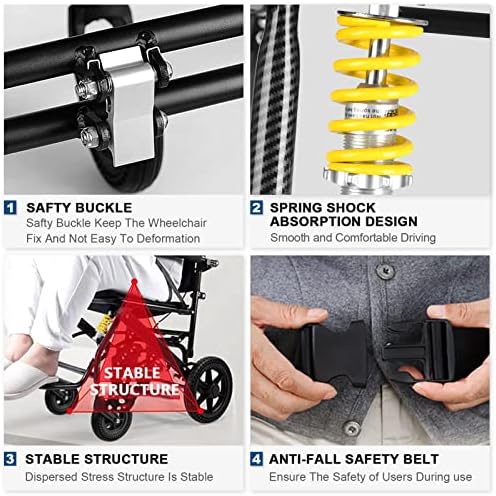 Transport Wheelchair Lightweight Foldable, Extra-Large Spring Shock Absorbers,All-Terrain Transport Chair, Upgraded Brakes Wheelchairs for Adults, Waterproof Travel Wheelchair