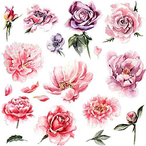 Amaonm Removable 3D Beautiful Pink Red Peony Flower with Green Plants Leaf Wall Decal Wall Stickers DIY Peel and Stick Art Decor for Kids Girls Bedroom Living Room Nursery Decoration (A)