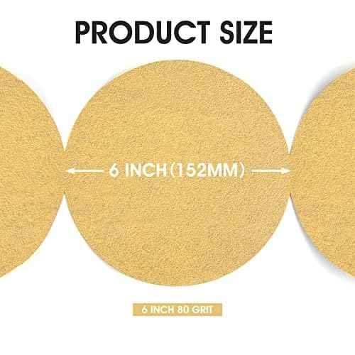 PSA Sanding Discs 6 Inch 100 PCS Sandpaper 80 Grit Self Adhesive Sandpaper Roll Premium Aluminum Oxide Sandpaper Discs with Sticky Back for Wood, Metal, and Car Paint