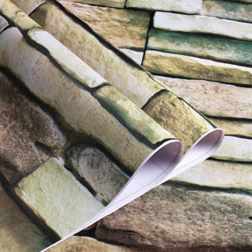 Tatyanna Brick Wallpaper Peel and Stick Wallpaper 17.7inch x 196.8inch Stone Contact Paper Faux Brick Stone Wall Paper Stick and Peel Self Adhesive Removable Backsplash Decor Waterproof Vinyl Wrap