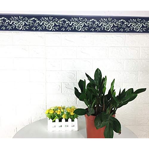 UPREDO Royal Blue Floral Wall Border Peel and Stick Ceiling Border Wallpaper Vinyl Waterproof Decoration Decal Sticker,4.2inch by 390inch