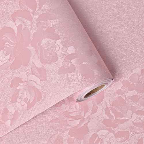Latvo Pink Wallpaper Silk Embossed Floral Pink Contact Paper Peel and Stick 118inL 17.7inW Self Adhesive Wallpaper for Bedroom Kids Room Decor Nursery Textured Flower Contact Paper for Cabinets Liner