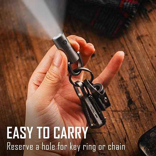 KeyUnity KF03 Titanium Nano Flashlight, LR44 Button Cell 100 Lumens 5W LED Keychian Flashlight for Everyday Carry (KF03 Sandblasted)