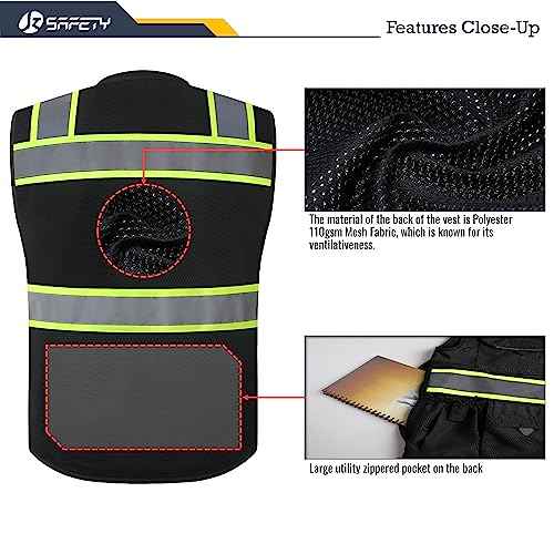 JKSafety Hi-Vis Unisex Surveyor Safety Vest Heavy Duty PPE Inner Pockets ANSI/ISEA Compliant