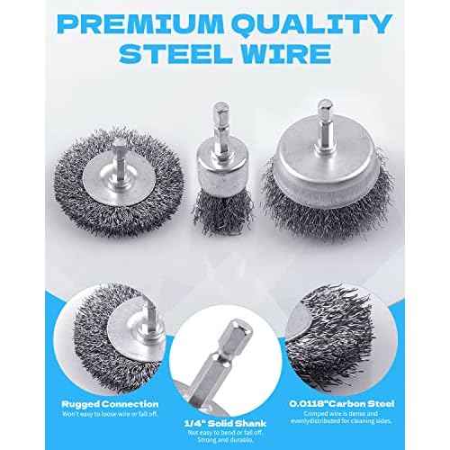30 Pack Carbon Steel Wire Wheel Brush, Rocaris Cup Brush, Wheel Brush, Pen Brush Set with 1/4-Inch Hex Shank for Rust Removal, Corrosion and Scrub Surfaces