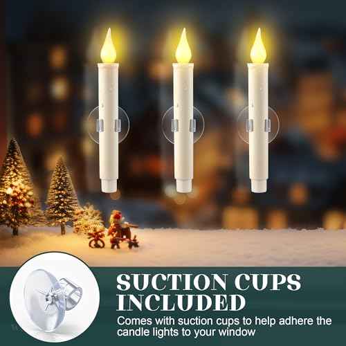 Enhon 18 Pack Battery Operated LED Window Candles, Dusk to Dawn Light Sensor, with Black Holders and Suction Cups, Ivory Christmas Window Candles, Amber Flicker Flame (Batteries AA Included)