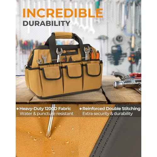 Heavy Duty Tool Bag 14-Inch, 42-Pocket Portable Empty Tool Box Organizer Storage, Anti-Collapse Toolbox Organization, 1200D Oxford Soft Handle Carrying Toolbag, Gifts for Men Father Dad