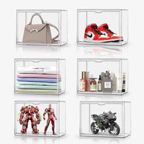 1 Pcs Super Large Acrylic Display Case Purse Handbag Storage Organizer for Closet Clear Stackable Bag Boot Shoe Boxes with Magnetic Door