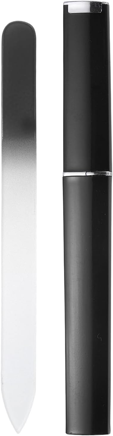HARFINGTON Glass Nail File Kit 280 Grit Double Sided Professional Manicure Crystal Fingernail Files with Case for Natural Nail Art Shine Polishing Buffer, Black