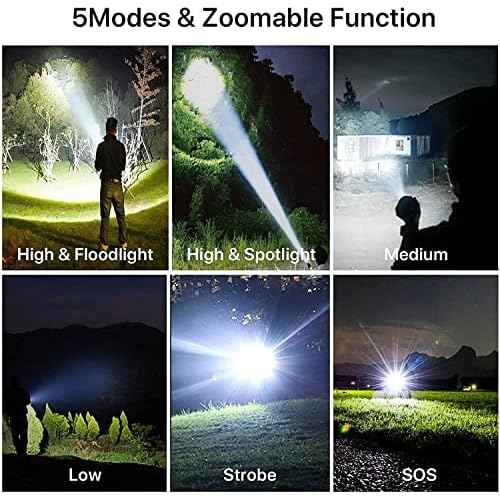Rechargeable Flashlights High Lumens, 90000 Lumens Super Bright LED Flash Light, 5 Modes, IPX5 Waterproof Handheld Flash Light for Home, Emergencies, Camping