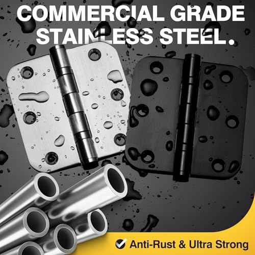 KOLET Ball Bearing Door Hinges, 3.5 Inches Black Door Hinges, 5/8'' Radius Corner Heavy Duty Stainless Steel Hinges, Smooth and Quiet, Non Removable Pin, Matte Black, 6 Pack