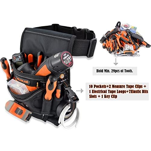 WELKINLAND 10-Pockets Electrician Tool Pouch with Belt Clip, Electricians Tool Pouches Bag, Tool Pouches, Electricians Tool Belt,Electrician Tool Belt