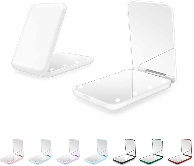 Compact Mirror, 1X/3X Magnification LED Pocket Mirror with Nternal BIattery, Mini Mirror for Purse, Pocket,Travel and Present (White)