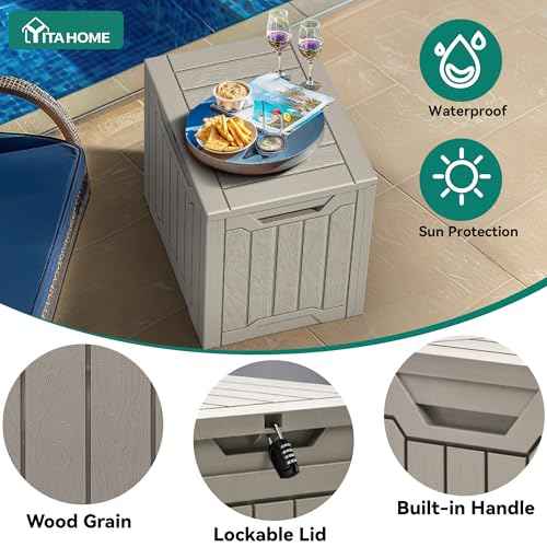 YITAHOME 31 Gallon Outdoor Storage Box, Resin Deck Box and Waterproof Package Delivery Box for Gardening Tools, Pool Supplies, Patio Furniture, Lockable, Taupe