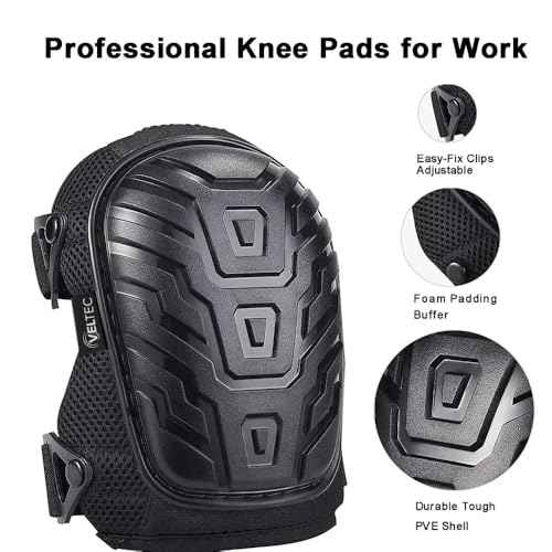 Veltec Premium Knee Pads for Work with Soft Foam and Gel Cushion - Heavy Duty Pads & Adjustable Non-Slip Straps - Pro Protection & Comfortable for Construction, Gardening, Flooring, Roofing and More