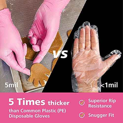 OriStout Disposable Gloves for Women, Pink Vinyl Gloves Disposable Latex Free for Cooking, Food Prep, Cleaning, Hair Dye, Tattoo, Medium Duty, Touch Screen, Small, 200 Pack