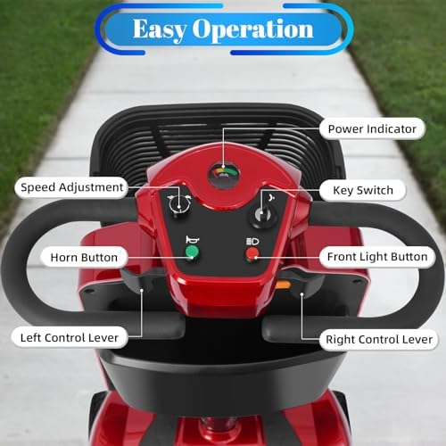 New Upgraded 15/30 Miles MS02Pro 4 Wheels Mobility Scooter for Adults/Seniors, 350W Powered Electric Wheelchair Device w/25Ah Remvable Battery, Dual Baskets, Wind Deflector