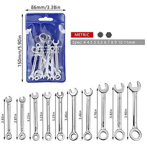 Mini Wrench Set Open End Wrench Combination Wrench Sets With Chain Ring Metric Type Wrenches (10pcs)