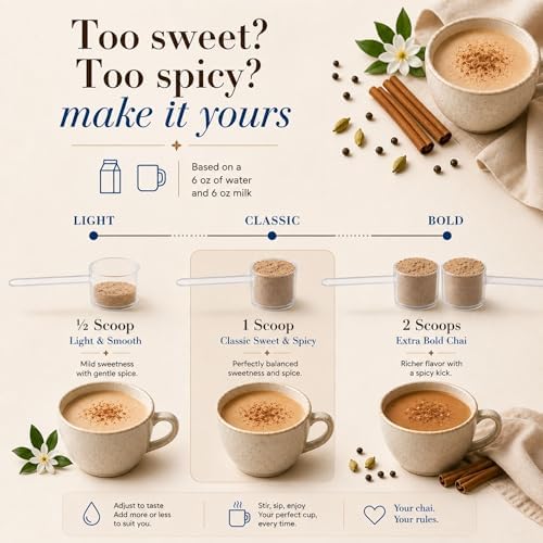 Angie's Chai Sweet & Spicy Organic Instant Chai Tea Powder - Made in USA, Delicious Spiced Mix, 30 Servings, 80 Calories, Handcrafted, Free of Artificial Ingredients, Natural Indian Spice, 12 oz