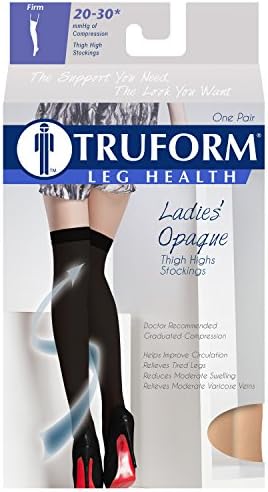 Truform Women's Compression Stockings, 20-30 mmHg, Thigh High Length, Closed Toe, Opaque, Beige, Small