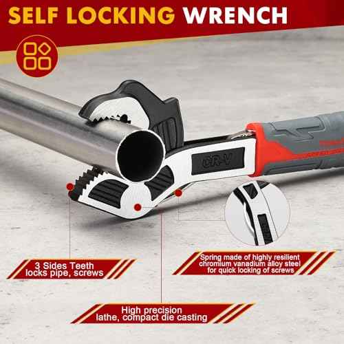 Self-Adjusting Pipe Wrench, 6", 8", 10", 12" Pipe Vise, Multifunctional Self-Locking, 3 Sides Teeth, Universal Adjustable, Plumbers Wrench