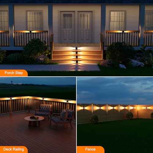 8 Pack Solar Powered Step Lights Outdoor Waterproof LED for Outside Deck Stair Safety Decorative Lamps for Porch, Wall, Fence, Walkway, Yard, Patio, Dual Sided Glow for Enhanced Security Warm White