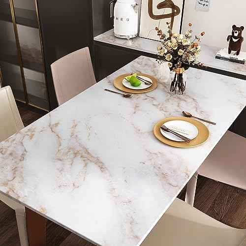 Wallercity White/Gold Marble Contact Paper for Countertops Matte Peel and Stick Granite Wallpaper for Cabinets Drawers Vinyl Self Adhesive Wallpaper for Bathroom Kitchen Backsplash Table 15.8''x78.7''