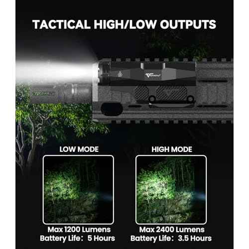 VOTATU ML50 Picatinny/Mlok Flashlight for Rifle, Max 2400 Lumens Weapon Light with Pressure Pad Switch, Rechargeable Flashlight and Tactical Strobe High/Low Mode