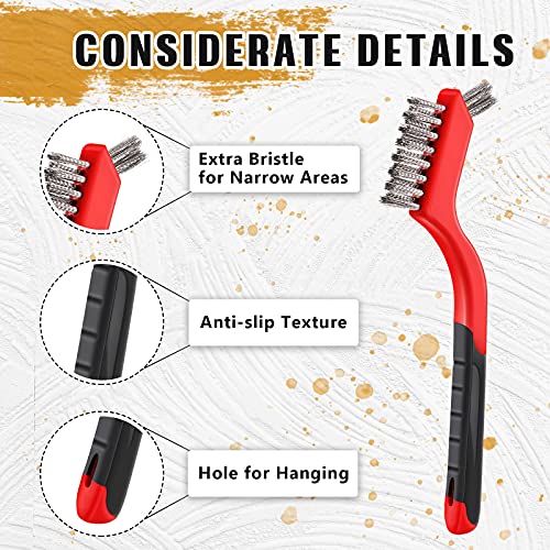 Patelai 10 Pcs Wire Brush Set Stainless Steel Brass Nylon Wire Brushes with Handle for Cleaning Narrow Areas Rust Removal Paint Scrubbing (Classic)