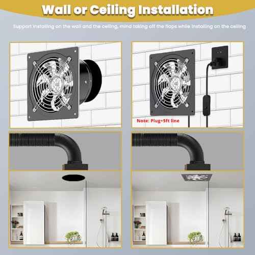 6" Kitchen Exhaust Fan with Switch, 382CFM Wall Mount Household Ventilation Fans, Potable Metal Attic Exhaust Fan, Small Fume Extractor Ventilation Fan for Kitchen Bathroom Shop Smoking Room Garage