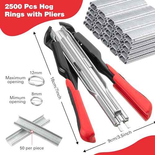 Dreyoo 2500 Pcs C Clips Hog Ring Pliers Kit, 3/4'' Hog Ring Nail, Fencing Plier Staple Gun Cage Clamp for Animal Pet Cages Fencing, Upholstery, Car Cushions, Meat and Sausage Casings