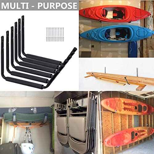 Garage Storage Jumbo Arm Hook Heavy Duty Wall Mount Organizer Utility Garden Hanger with EVA Protector, 6 Pcs 15" Kayak Storage Hooks