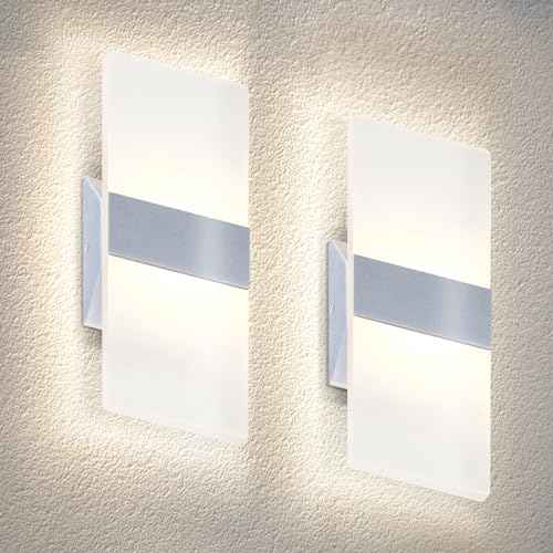 ASD 12 Inch LED Indoor Wall Sconce - Modern Interior 12W 2700K-5000K Adjustable Dimmable Wall Mounted Light Fixtures, Acrylic Glass Wall Lights for Stairway, Hallway - UL, Brushed Nickel, 2 Pack