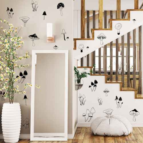 72 Pieces Black Mushroom Wall Decals - Woodland Nursery Wall Stickers for Baby Boys or Girls Room Decor£¬Forest Wall Stickers Removable£¬Nursery Playroom Decor.