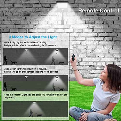 Aqonsie Solar Lights Outdoor with Remote, 180¡Æ Adjustable 56LED Solar Flood Light, Outside Security Motion Sensor Lights Outdoor with 3 Lighting Modes for Backyard,Gutter,Garden,Front Door 4 Pack