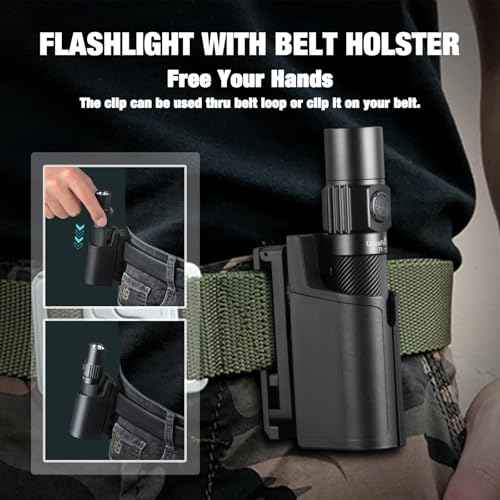 ULTRAFIRE Tactical Flashlight with Belt Holster, 1800 High Lumen Rechargeable Flashlight with Duty Belt Holder, Security Flashlight for Police, Law Enforcement, 6 Modes LED Flashlight with Dual Switch