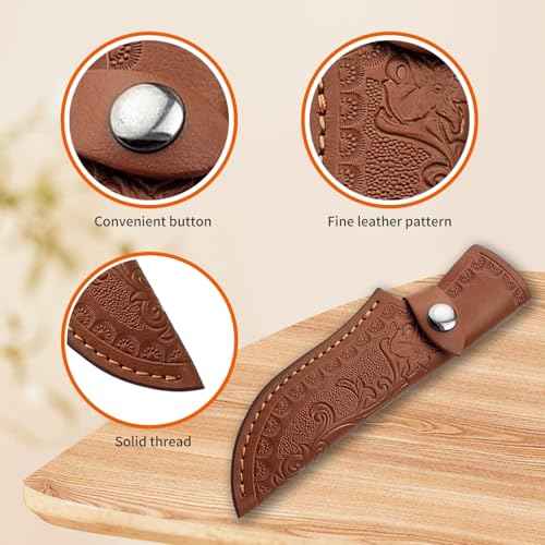 Leather Knife Sheath for Belt, Genuine Leather Holster for up to 4.3" Fixed Blade Knife, Hunting Knives Holder with Snap Closure