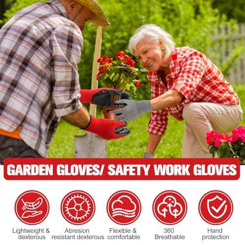 Chuarry Safety Work Gloves Rubber Coated Knit Nylon Working Gloves Bulk for Men Women Gardening, 2 Colors, 9.1"