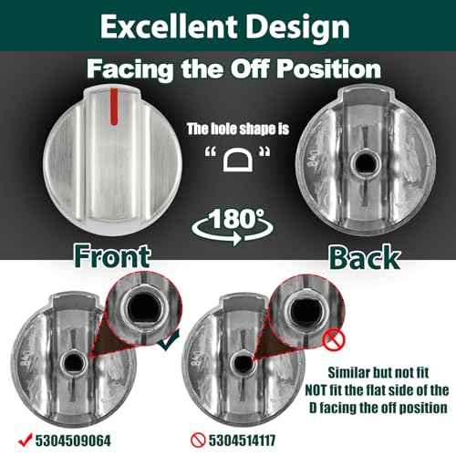 Stainless Steel 5304509064 Stove Knobs Replacement Parts for Frigidaire Gallery Oven Gas Stove Range 5304509929 Stove Top GCRG3060AFC Metal Silver Surface Burner Control Knobs 5 Pcs